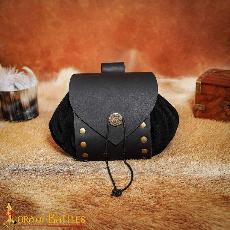 Adventurers Medieval Pouch in Buff and Suede Leather - Black