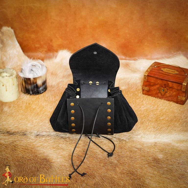 Adventurers Medieval Pouch in Buff and Suede Leather - Black