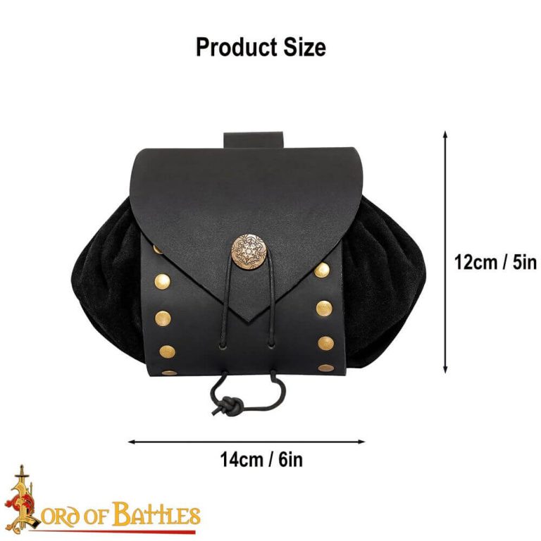 Adventurers Medieval Pouch in Buff and Suede Leather - Black
