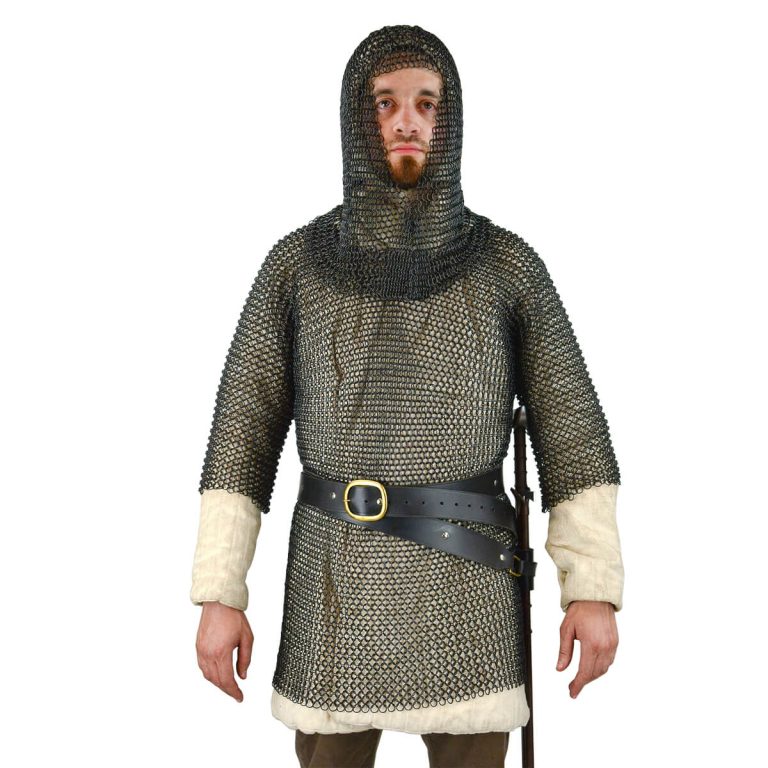 Blackened Chainmail Haubergeon and Coif Set - Butted Round Rings