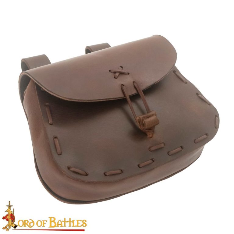 Brown Leather Pouch with Leather String Clasp