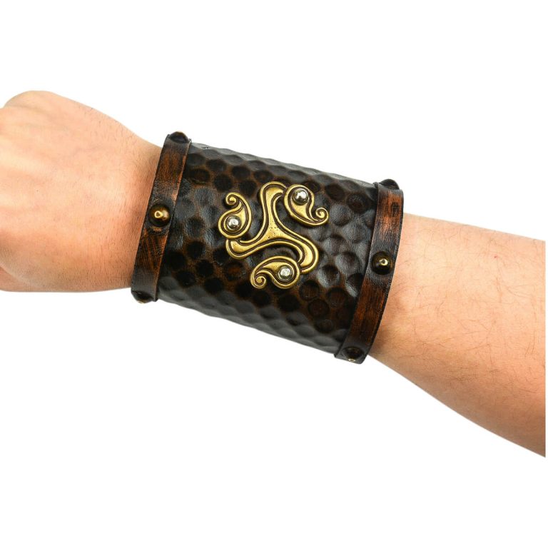 Celtic Leather Cuff with Large Triskele