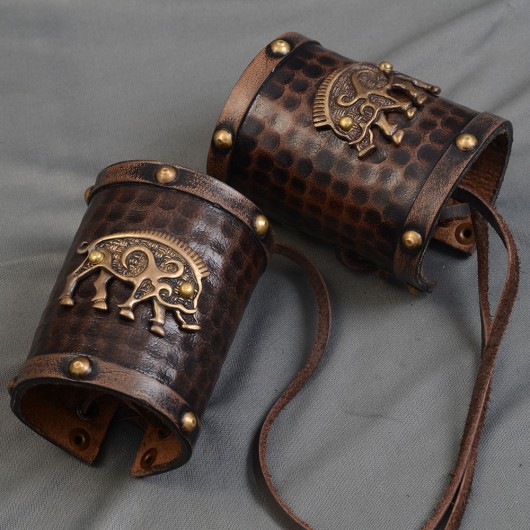 Celtic Leather Cuffs with Wild Boars