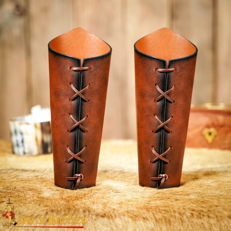 Celtic Spiral Embossed Leather Bracers  Brown