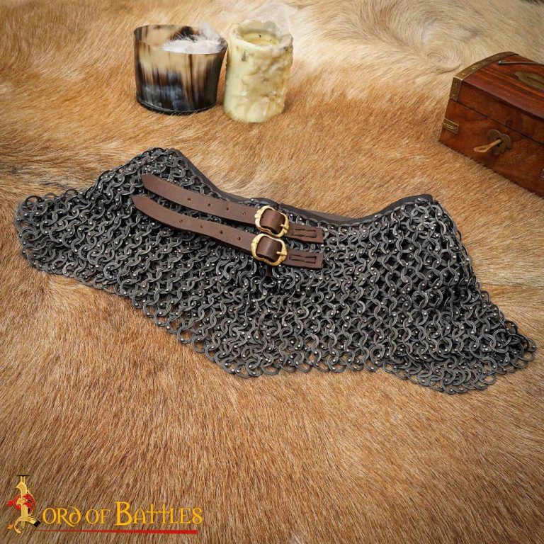 Chainmail Standard - Bishops Mantle - Dome Riveted Construction - Darkened Stainless Steel Flat Rings