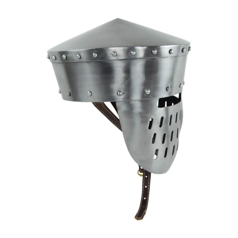 Crusader Peaked Pot Helm with Faceplate - 18 Gauge