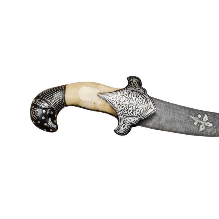 Damascus and Koftgari Inlay Indian Dagger with Bone Grip