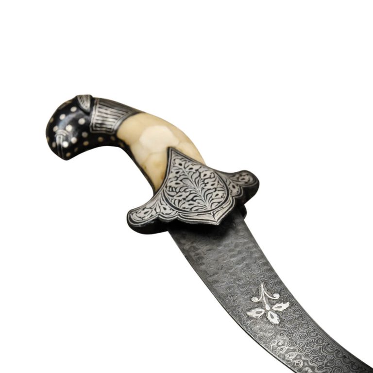 Damascus and Koftgari Inlay Indian Dagger with Bone Grip