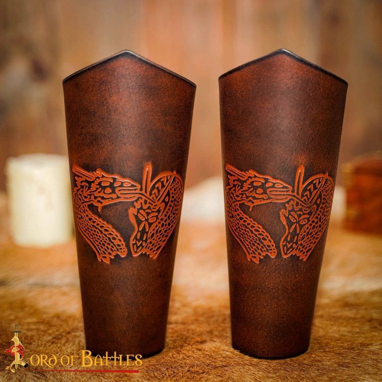 Double Dragons Genuine Leather Bracers Set  Brown