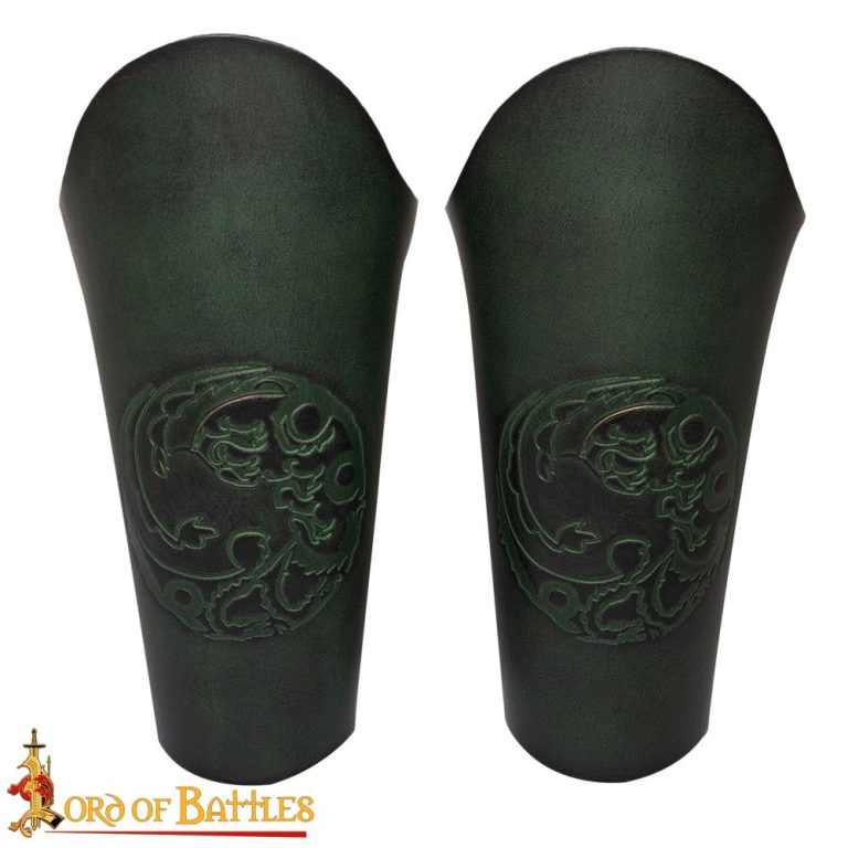 Embossed Three Headed Dragon Leather Bracers Set