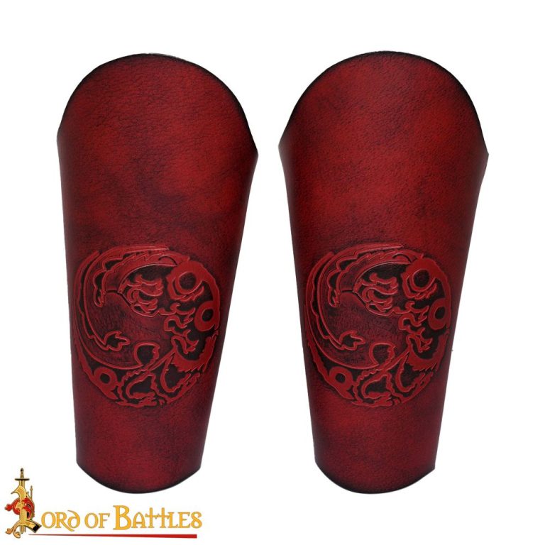 Embossed Three Headed Dragon Leather Bracers Set