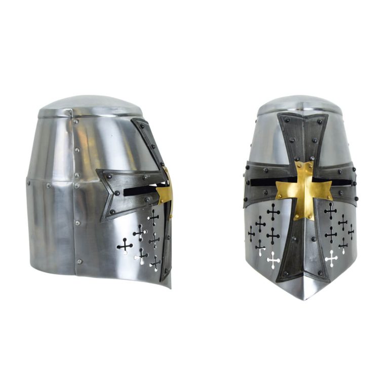 Great Helm with Darkened Steel and Brass Cross