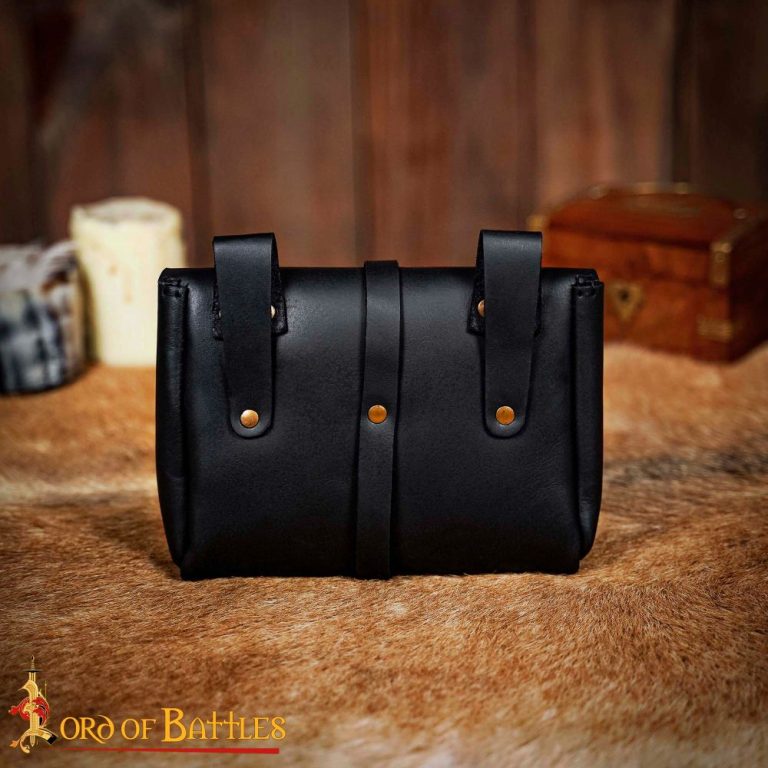 Late Medieval Leather Belt Pouch with Brass Moon Medallions