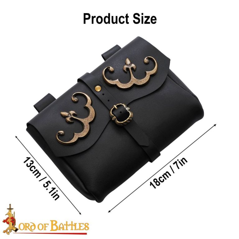 Late Medieval Leather Belt Pouch with Brass Moon Medallions