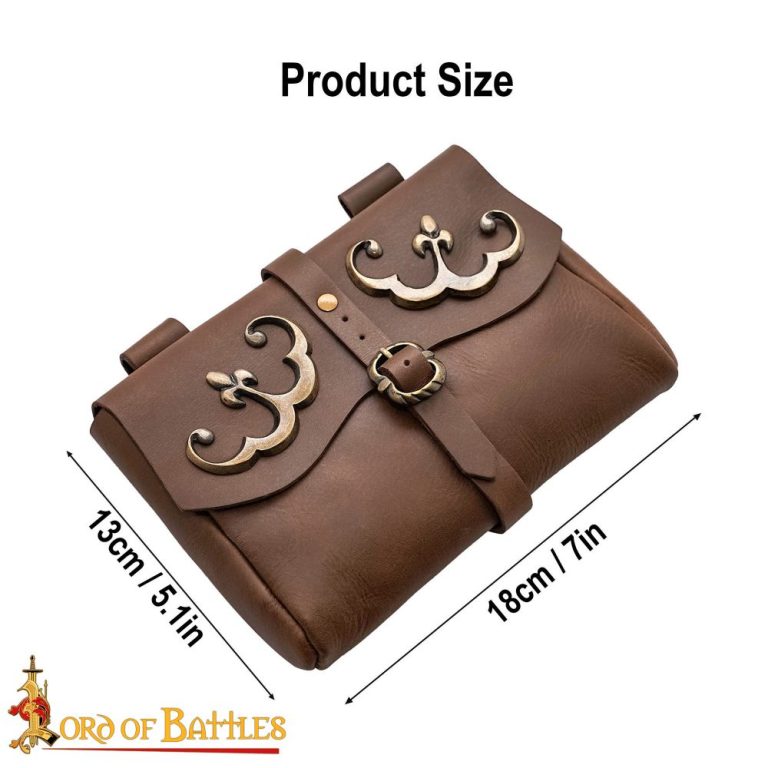 Late Medieval Leather Belt Pouch with Brass Moon Medallions