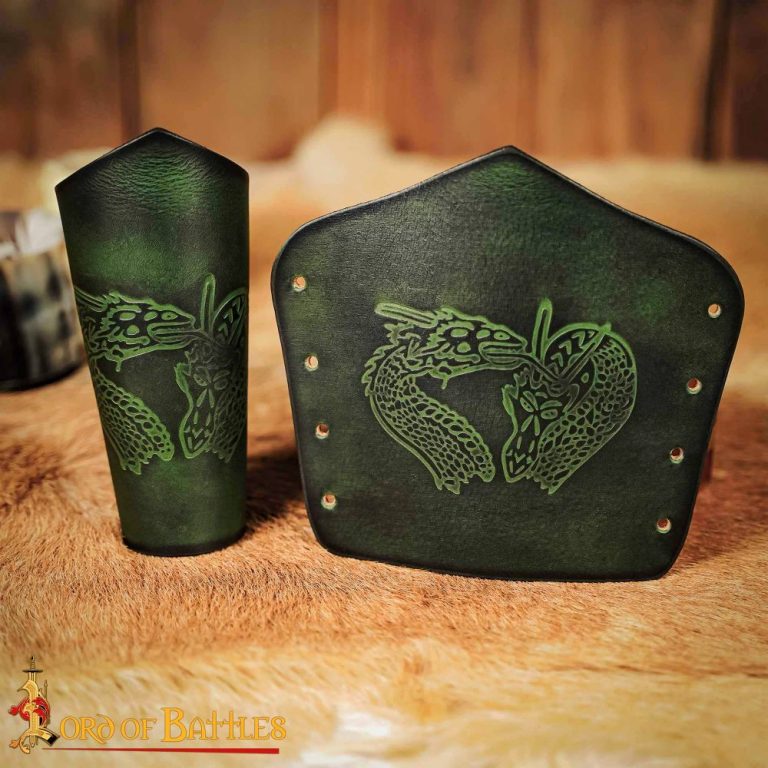 Leather Bracers  Genuine Leather with Embossed Double Dragon Design
