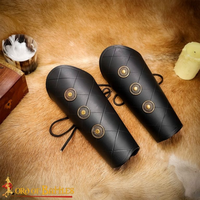Leather Bracers with Antiqued Brass Medallions Set