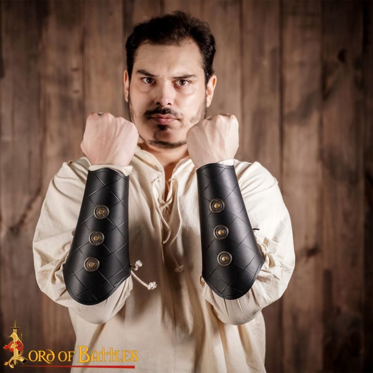 Leather Bracers with Antiqued Brass Medallions Set