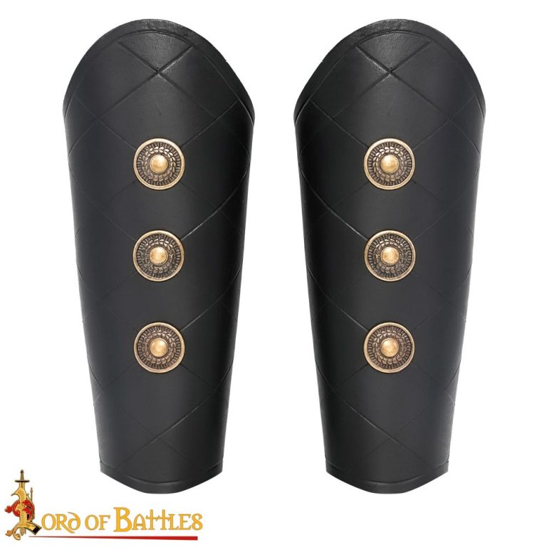 Leather Bracers with Antiqued Brass Medallions Set