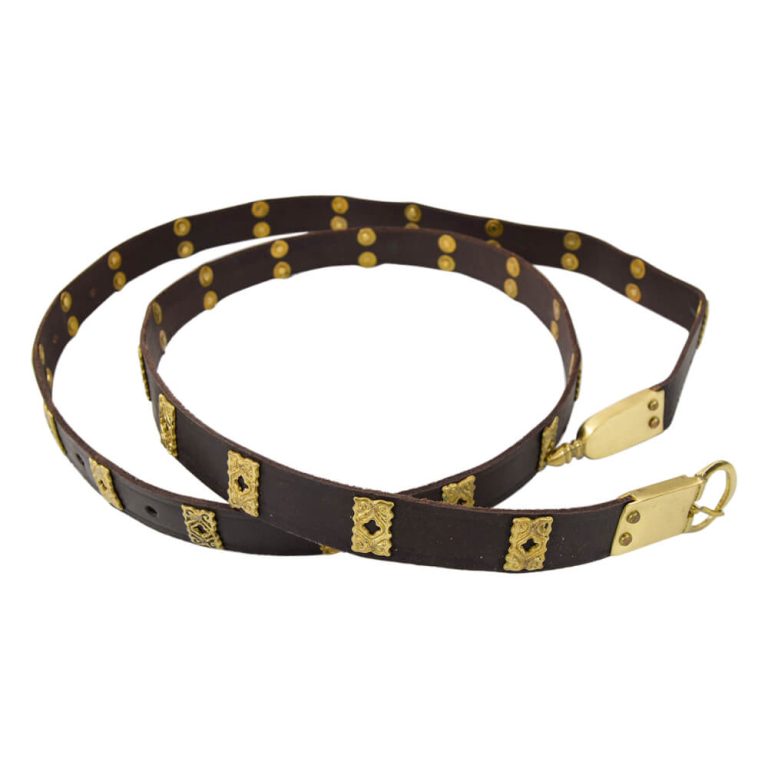 Leather Medieval Belt with Quatrefoil Brass Studs