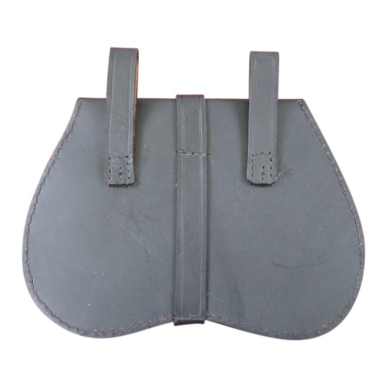 Leather Pouch with Flower Buckle  Black