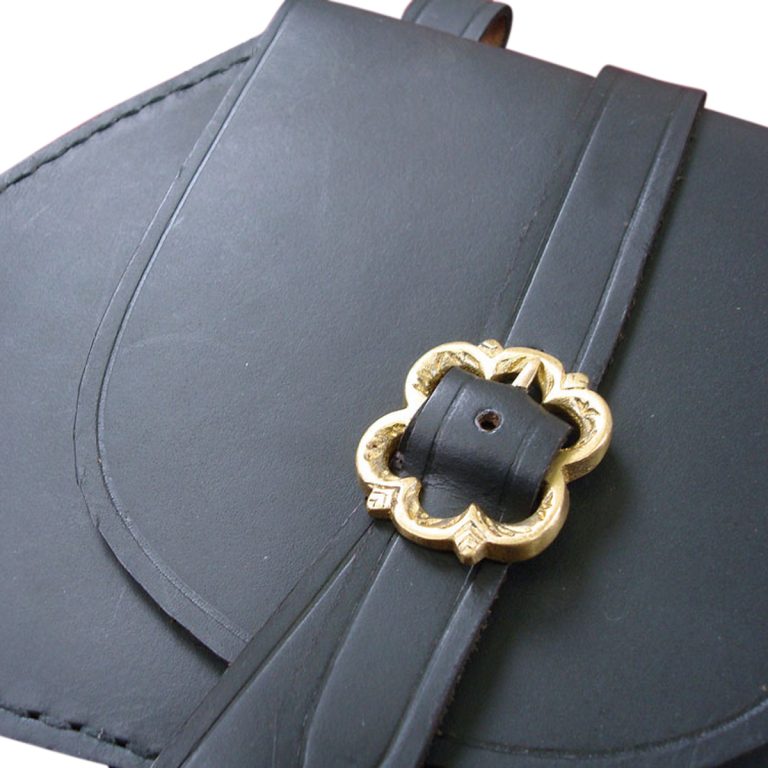 Leather Pouch with Flower Buckle  Black