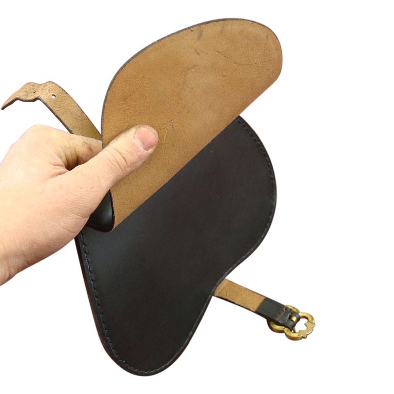 Leather Pouch with Flower Buckle  Black