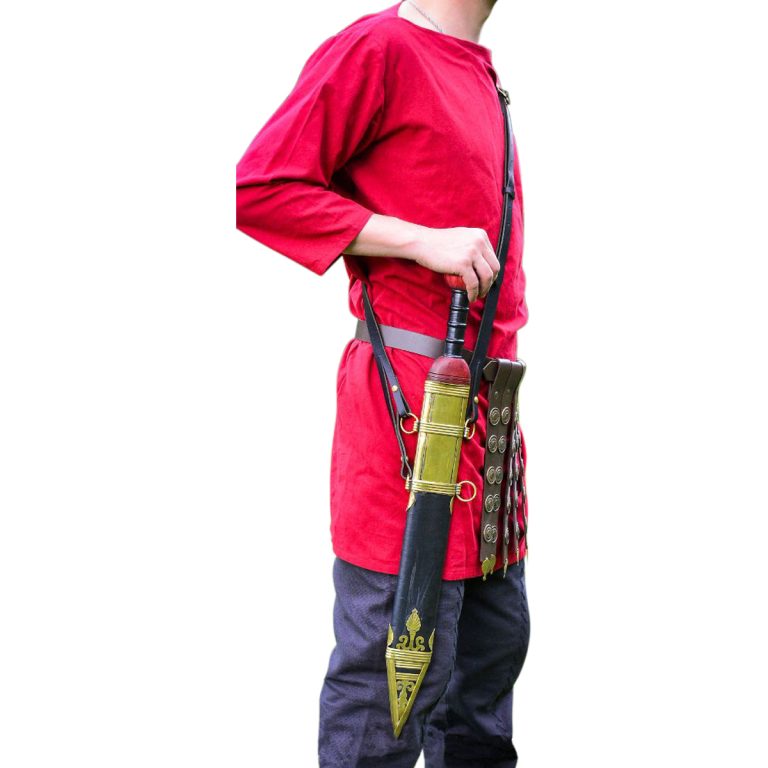 Leather Roman Sword Baldric  Black  For Wearing on Right Hip