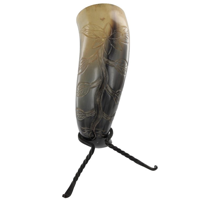 Maiden Blossom Medieval Drinking Horn with Rack