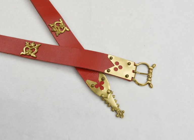 Medieval Belt with Brass Studs  Red