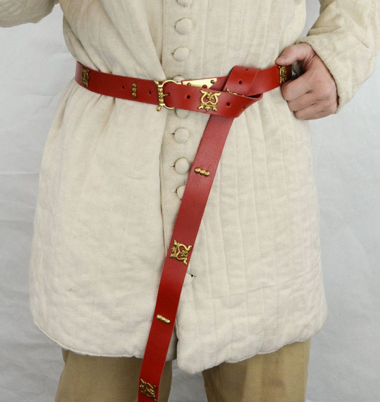 Medieval Belt with Brass Studs  Red
