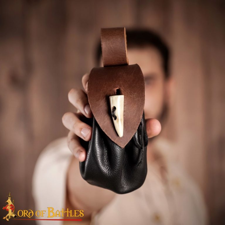 Medieval Leather Pouch with Bone Toggle Closure