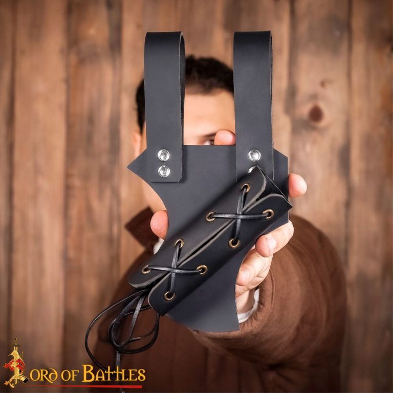 Medieval Leather Sword Frog with Adjustable Holder - Black