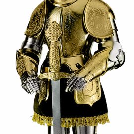 Miniature 16th Century Spanish Suit of Armor with Sword (Gold) by Marto