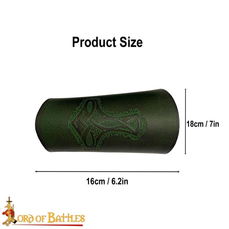 Norse Thors Hammer Mjolnir Leather Bracers Set
