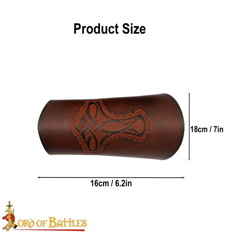 Norse Thors Hammer Mjolnir Leather Bracers Set