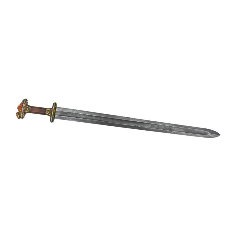 Scandinavian Vendel Chieftain's Sword with Damascus Blade - Brass Hilt with Tin Plated Accents