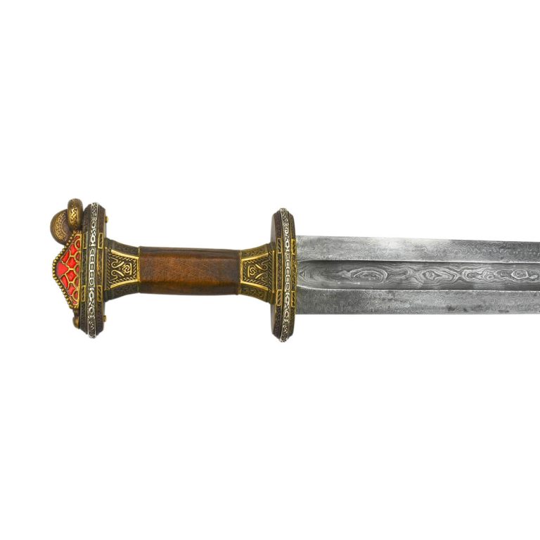 Scandinavian Vendel Chieftain's Sword with Damascus Blade - Brass Hilt with Tin Plated Accents