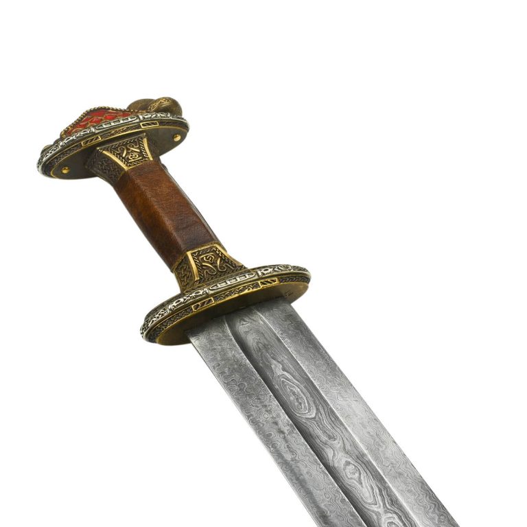 Scandinavian Vendel Chieftain's Sword with Damascus Blade - Brass Hilt with Tin Plated Accents