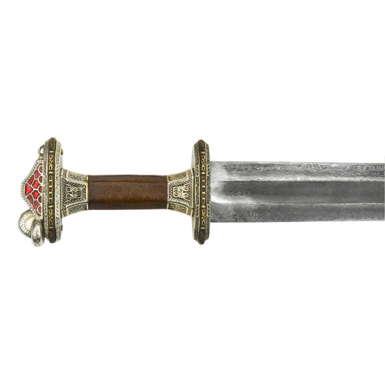 Scandinavian Vendel Chieftain's Sword with Damascus Blade - Tin Plated with Brass Hilt Accents