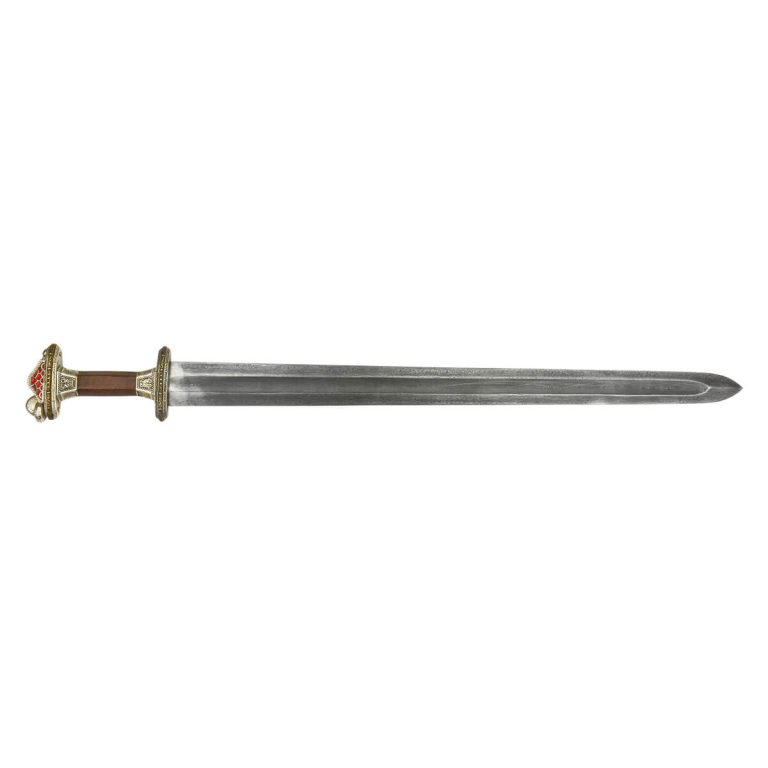 Scandinavian Vendel Chieftain's Sword with Damascus Blade - Tin Plated with Brass Hilt Accents