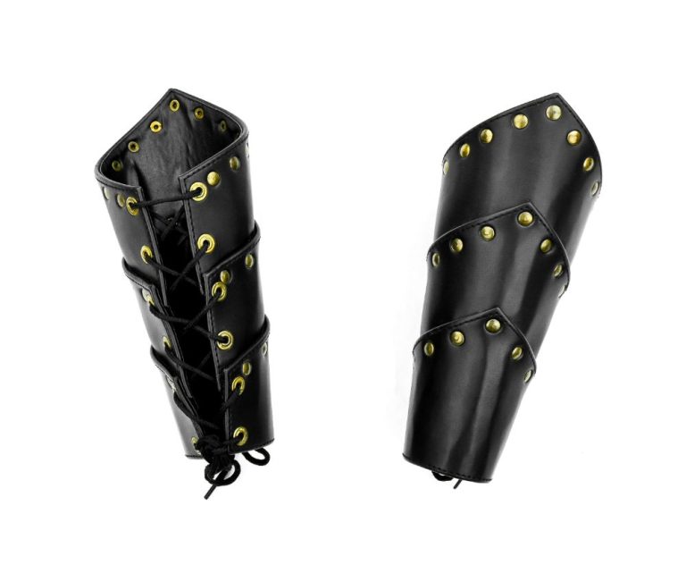 Segmented Leather Bracers with Brass Studding