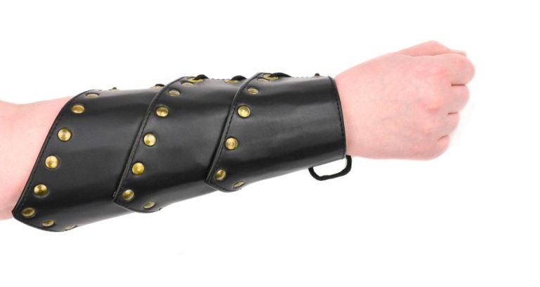 Segmented Leather Bracers with Brass Studding