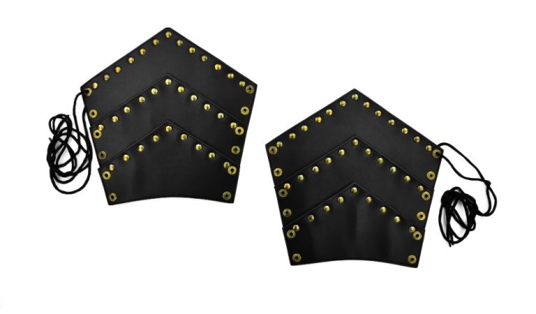 Segmented Leather Bracers with Brass Studding