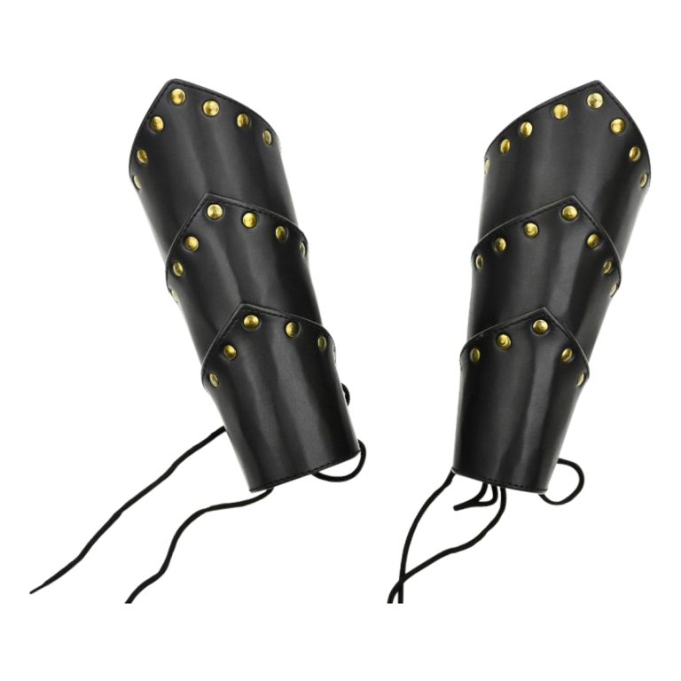Segmented Leather Bracers with Brass Studding
