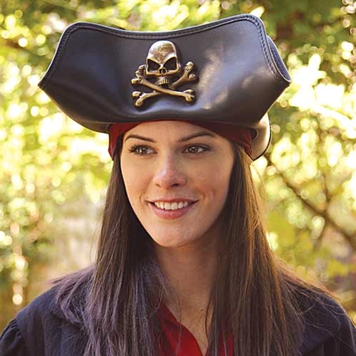 Skull and Crossbones Leather Tricorner Hat