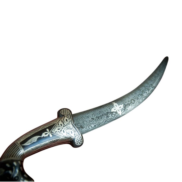 Small Damascus and Koftgari Indian Dagger with horse pommel