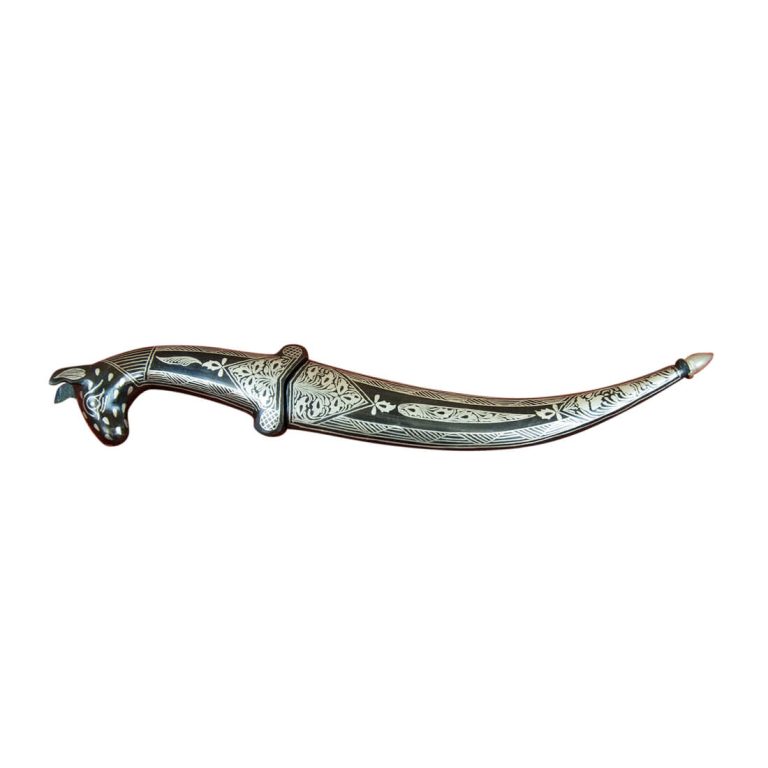 Small Damascus and Koftgari Indian Dagger with horse pommel