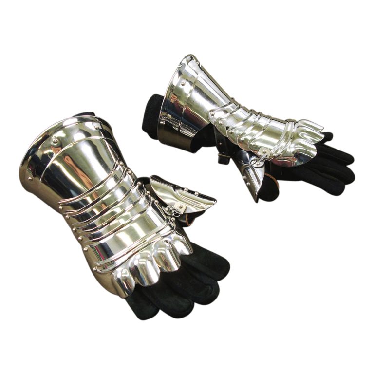 Stainless Steel Medieval Fingerless Gauntlets with Leather Gloves