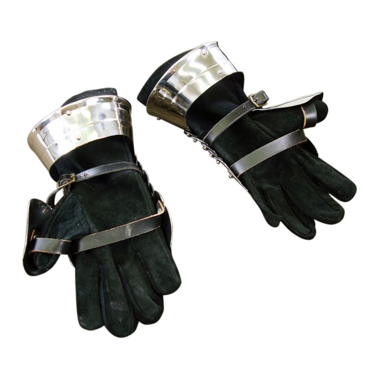 Stainless Steel Medieval Fingerless Gauntlets with Leather Gloves